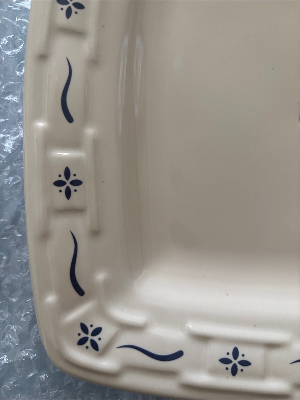 Longaberger Cream With Blue Border Two-Tier Ceramic Stand - Picture 5 of 6